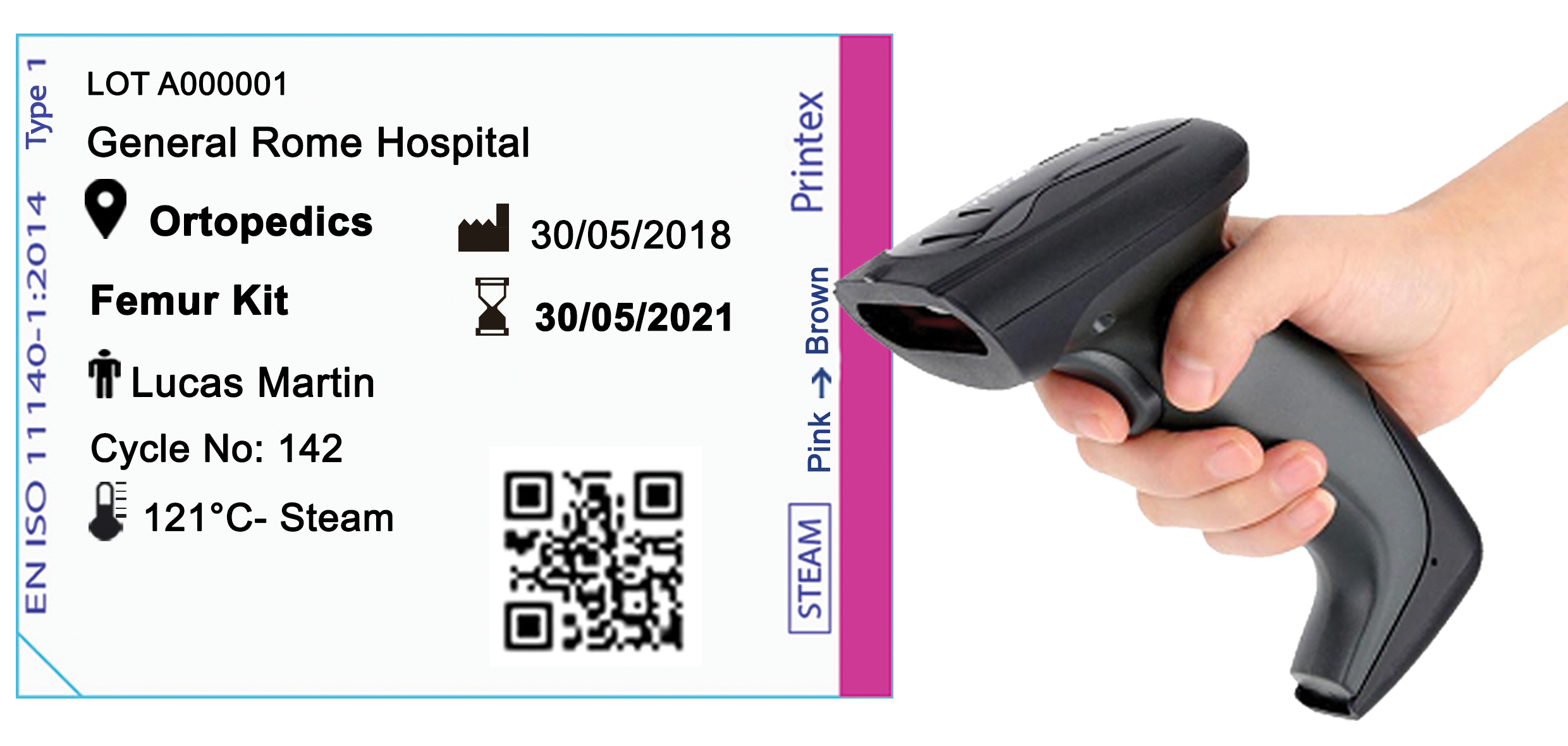 Rola etichete dublu adezive Printex D-Trace, cu indicator sterilizare